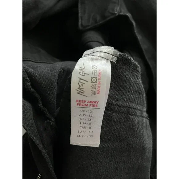 Nasty Gal Black Deep Plunging V Neck Denim Boilersuit Jumpsuit Edgy Grunge Sz 8 - Picture 8 of 15